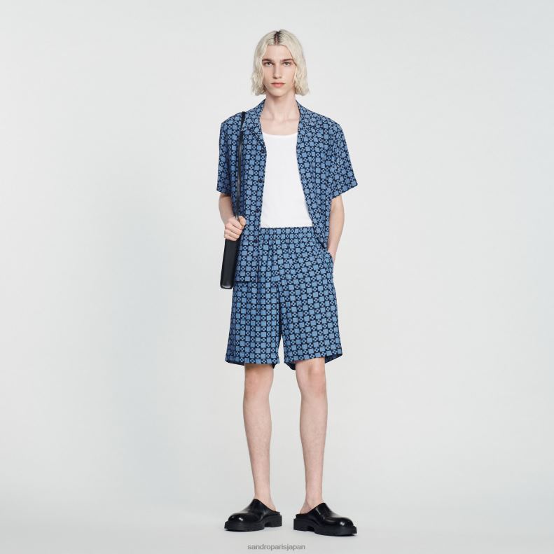 jp Sandro Paris 男性 スクエアクロスプリント ショーツ 青 20D4B812 衣服