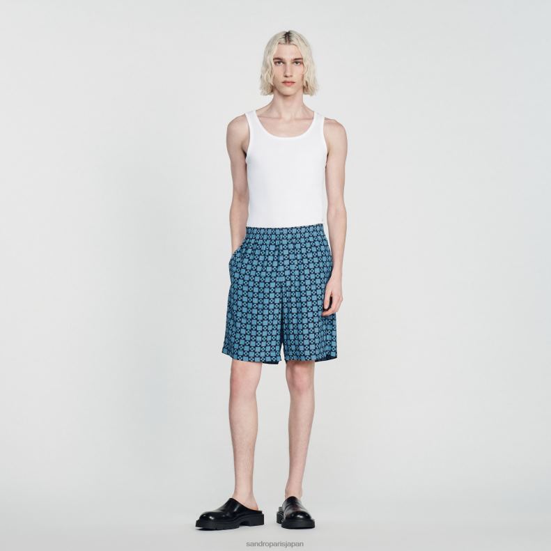 jp Sandro Paris 男性 スクエアクロスプリント ショーツ 青 20D4B812 衣服