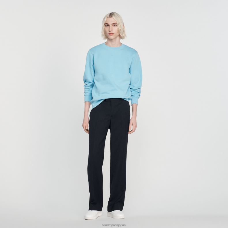 jp Sandro Paris 男性 刺繍入りフリーススウェットシャツ ライトブルー 20D4B814 衣服