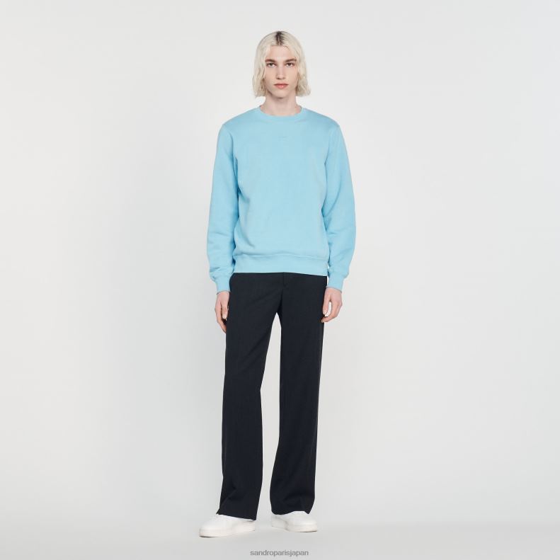 jp Sandro Paris 男性 刺繍入りフリーススウェットシャツ ライトブルー 20D4B814 衣服