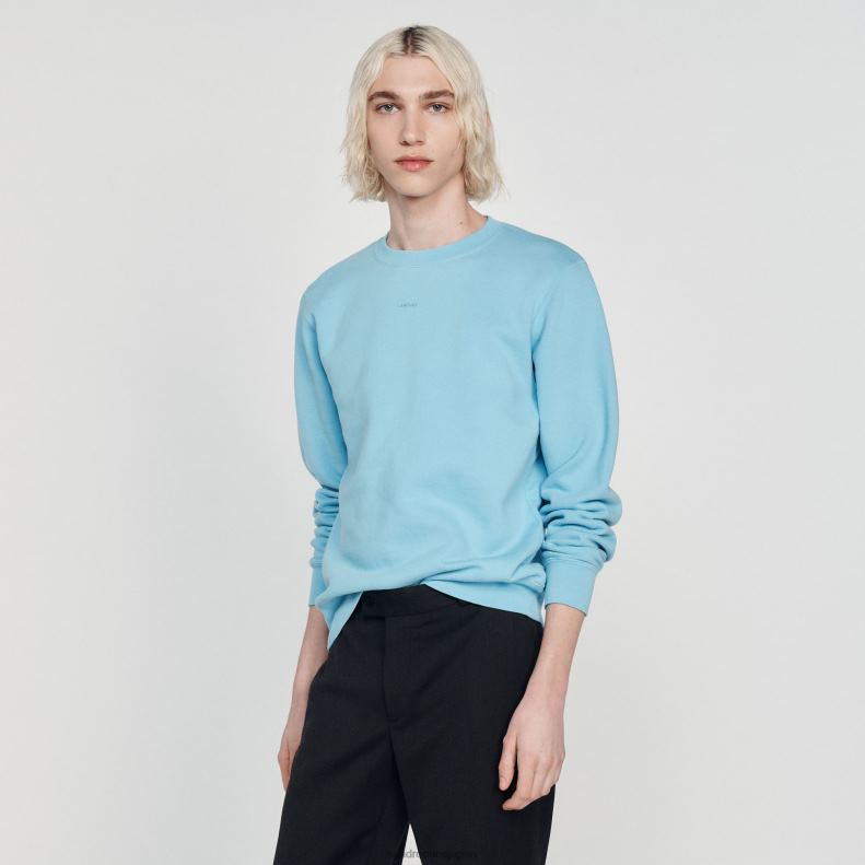 jp Sandro Paris 男性 刺繍入りフリーススウェットシャツ ライトブルー 20D4B814 衣服