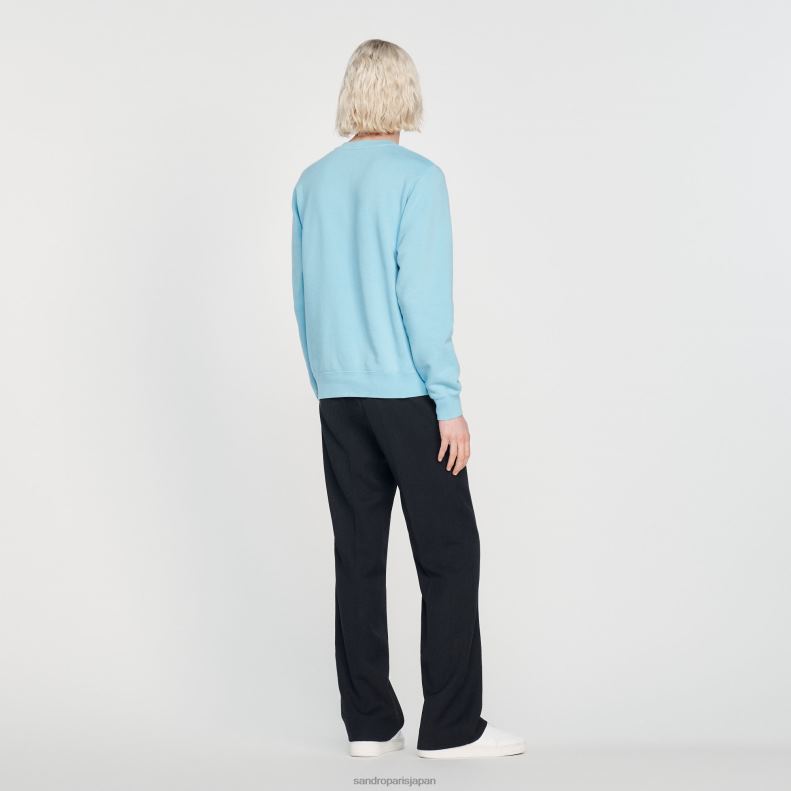 jp Sandro Paris 男性 刺繍入りフリーススウェットシャツ ライトブルー 20D4B814 衣服