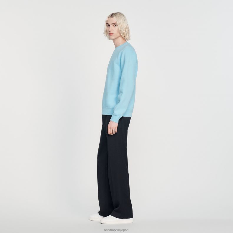 jp Sandro Paris 男性 刺繍入りフリーススウェットシャツ ライトブルー 20D4B814 衣服