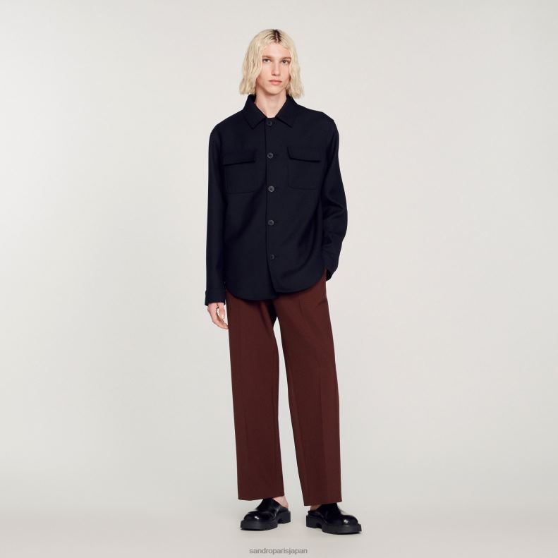 jp Sandro Paris 男性 ボタン付きオーバーシャ​​ツ ネイビーブルー 20D4B816 衣服