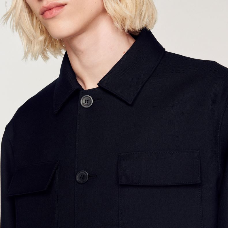 jp Sandro Paris 男性 ボタン付きオーバーシャ​​ツ ネイビーブルー 20D4B816 衣服
