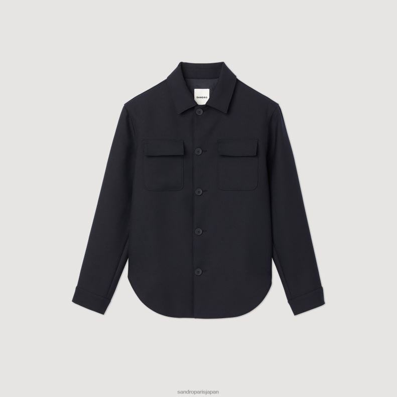 jp Sandro Paris 男性 ボタン付きオーバーシャ​​ツ ネイビーブルー 20D4B816 衣服
