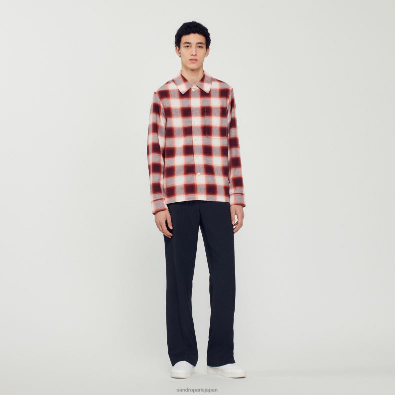 jp Sandro Paris 男性 チェックのシャツ レッド/エクリュ 20D4B820 衣服