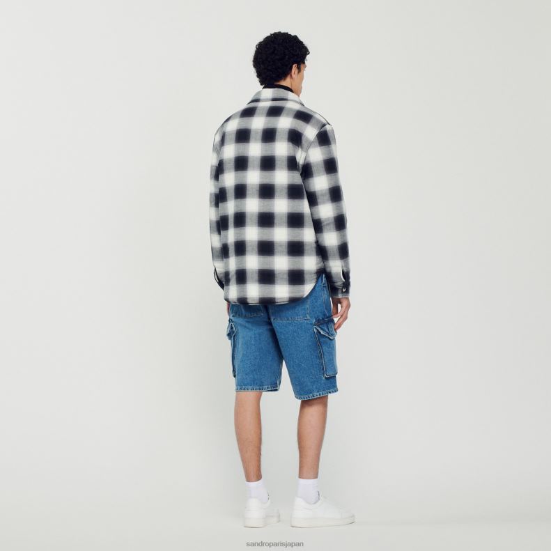 jp Sandro Paris 男性 キルティングチェックジャケット 黒、白 20D4B829 衣服