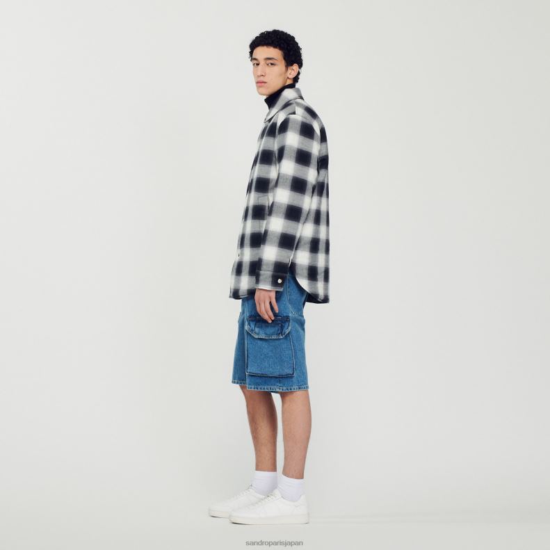 jp Sandro Paris 男性 キルティングチェックジャケット 黒、白 20D4B829 衣服