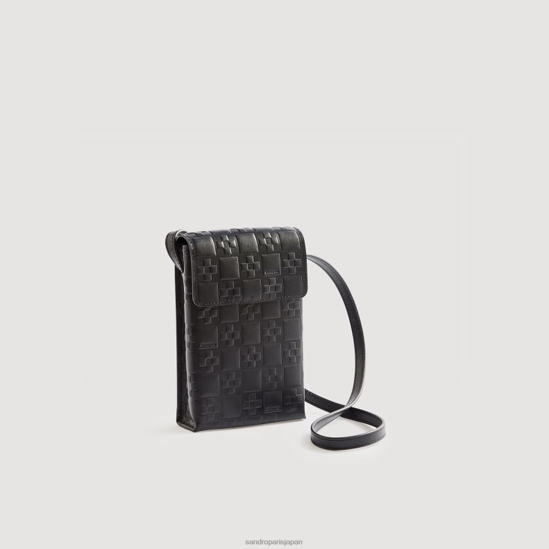 jp Sandro Paris 男性 モノグラムエンボス加工のスモールレザーバッグ 黒 20D4B832 アクセサリー