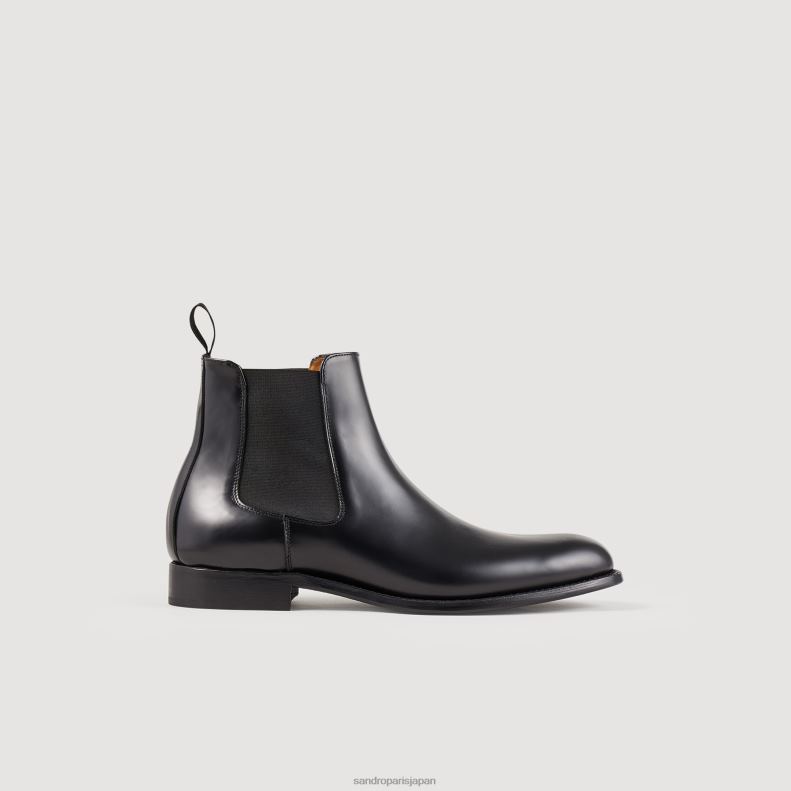 jp Sandro Paris 男性 レザーチェルシーアンクルブーツ 黒 20D4B833 履物