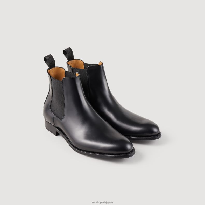 jp Sandro Paris 男性 レザーチェルシーアンクルブーツ 黒 20D4B833 履物