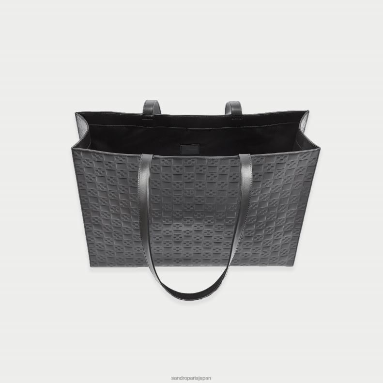jp Sandro Paris 男性 モノグラムエンボスレザー製ラージトート 黒 20D4B840 アクセサリー