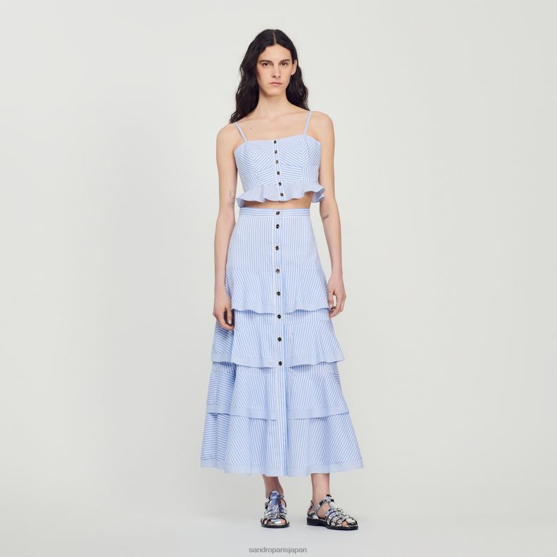 jp Sandro Paris 女性 ストライプのロングスカート スカイブルー/ホワイト 20D4B85 衣服