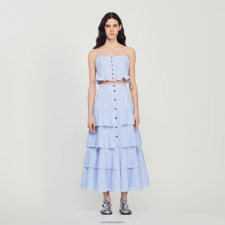 jp Sandro Paris 女性 ストライプのロングスカート スカイブルー/ホワイト 20D4B85 衣服