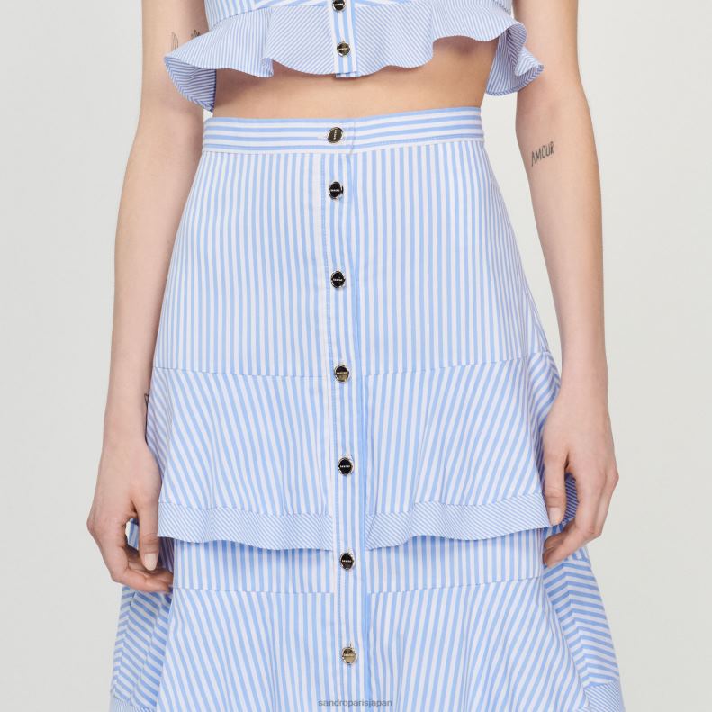 jp Sandro Paris 女性 ストライプのロングスカート スカイブルー/ホワイト 20D4B85 衣服