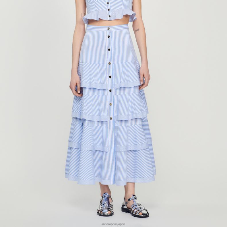 jp Sandro Paris 女性 ストライプのロングスカート スカイブルー/ホワイト 20D4B85 衣服