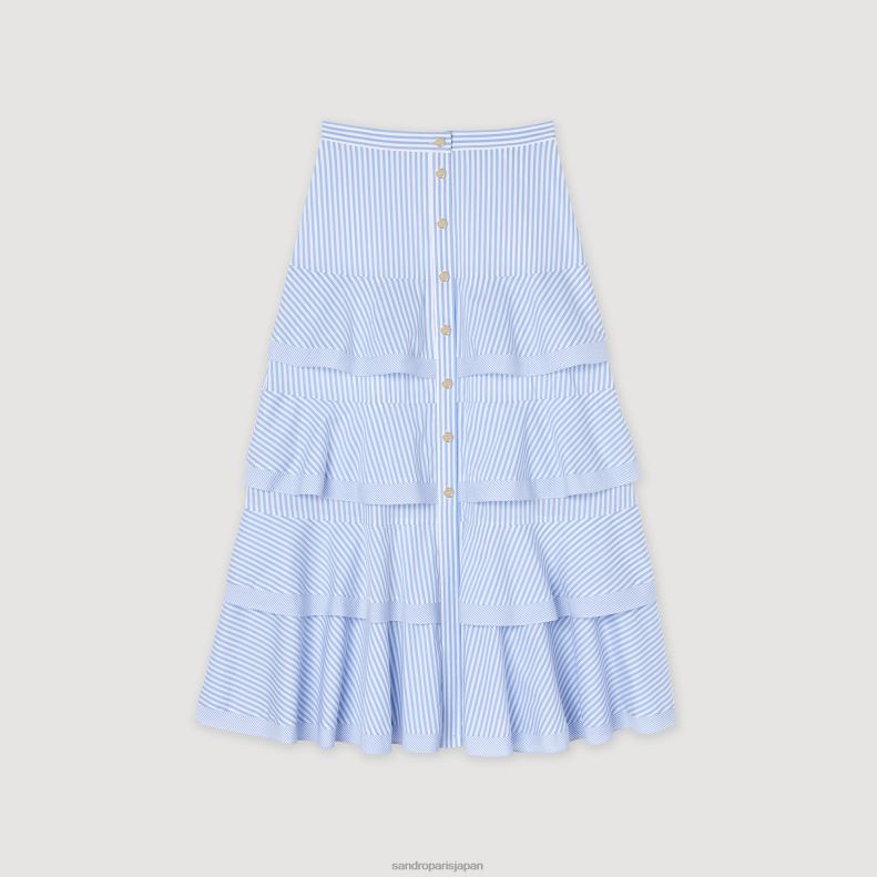 jp Sandro Paris 女性 ストライプのロングスカート スカイブルー/ホワイト 20D4B85 衣服