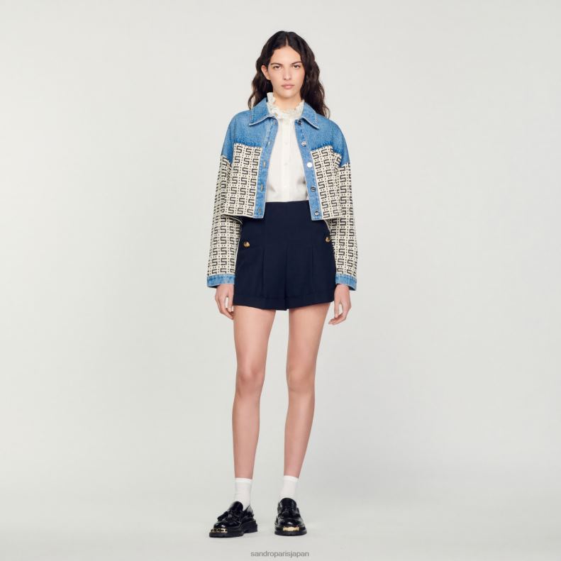 jp Sandro Paris 女性 ターンアップ付きショーツ ネイビーブルー 20D4B87 衣服