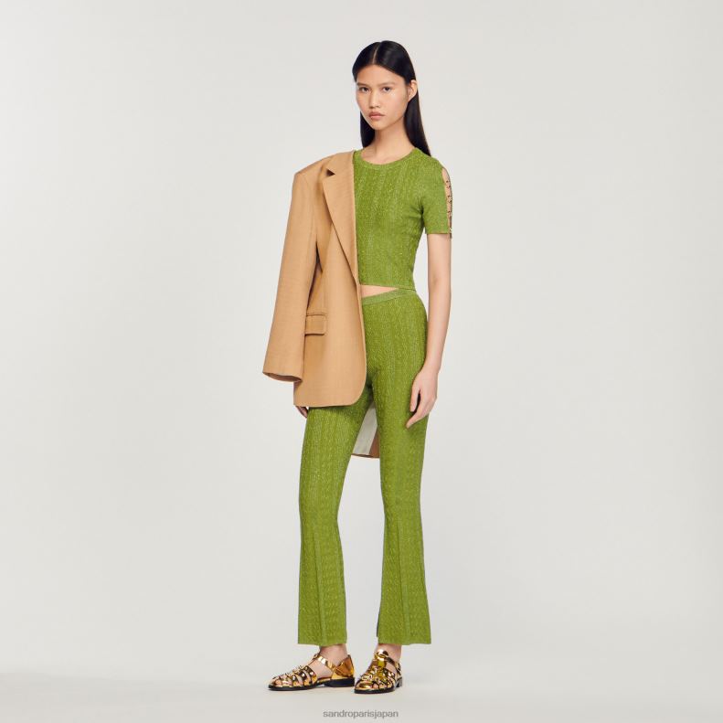 jp Sandro Paris 女性 クロップドメタリックニットセーター 軽い柿 20D4B92 衣服