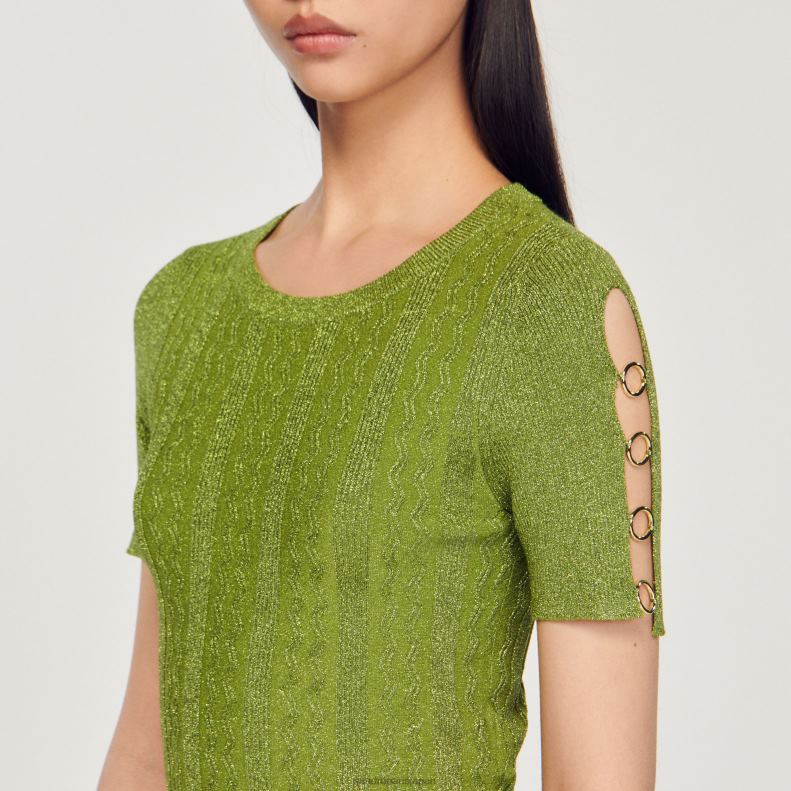 jp Sandro Paris 女性 クロップドメタリックニットセーター 軽い柿 20D4B92 衣服