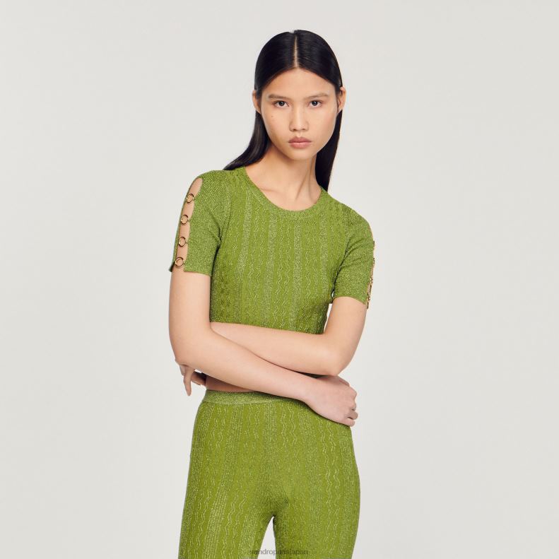 jp Sandro Paris 女性 クロップドメタリックニットセーター 軽い柿 20D4B92 衣服