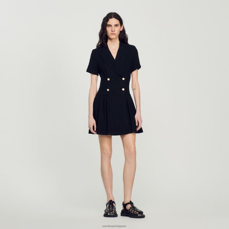 jp Sandro Paris 女性 ショートツイードコートドレス 黒 20D4B95 衣服