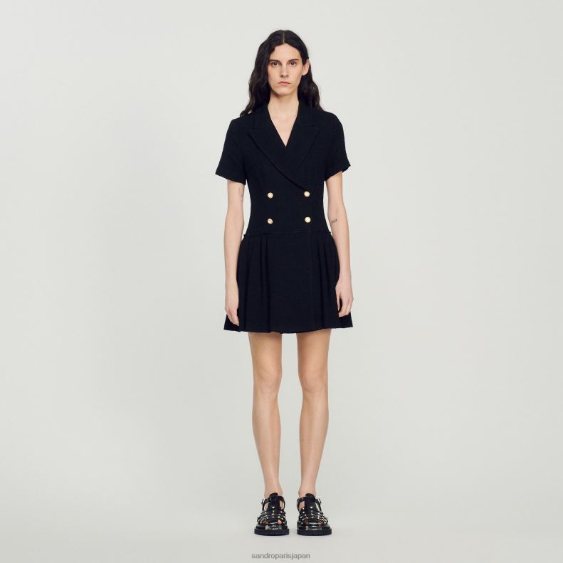 jp Sandro Paris 女性 ショートツイードコートドレス 黒 20D4B95 衣服