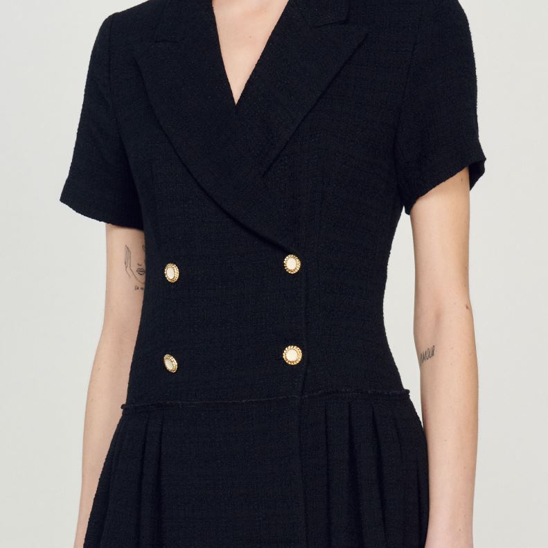 jp Sandro Paris 女性 ショートツイードコートドレス 黒 20D4B95 衣服