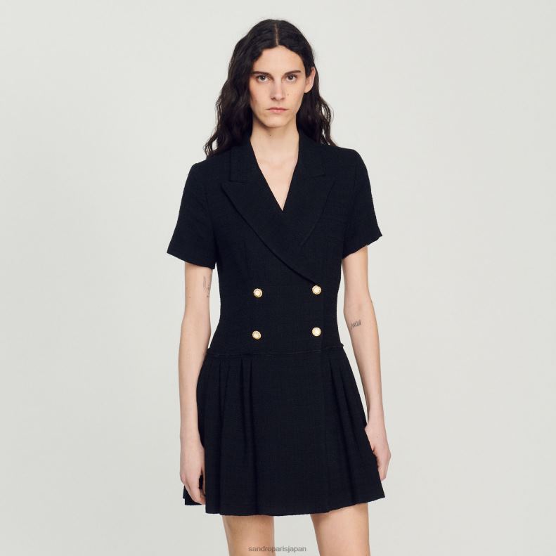 jp Sandro Paris 女性 ショートツイードコートドレス 黒 20D4B95 衣服