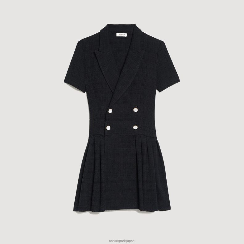 jp Sandro Paris 女性 ショートツイードコートドレス 黒 20D4B95 衣服