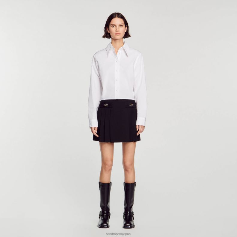 jp Sandro Paris 女性 ステッチプリーツ付きショートスカート 黒 20D4B99 衣服