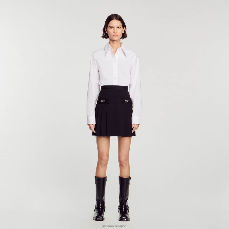 jp Sandro Paris 女性 ステッチプリーツ付きショートスカート 黒 20D4B99 衣服