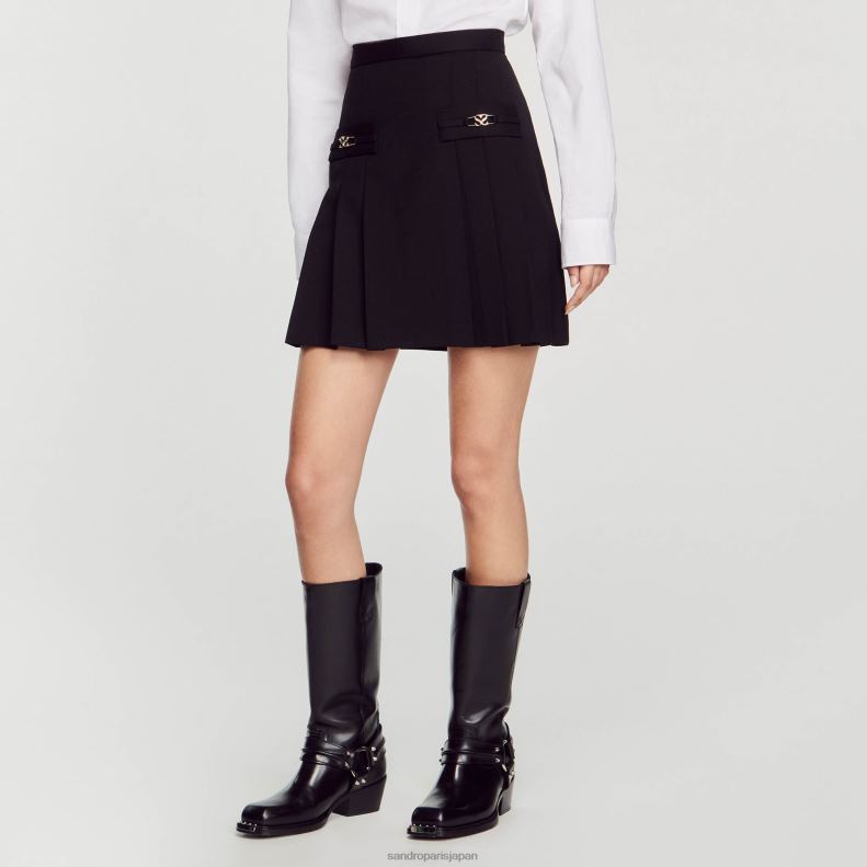 jp Sandro Paris 女性 ステッチプリーツ付きショートスカート 黒 20D4B99 衣服