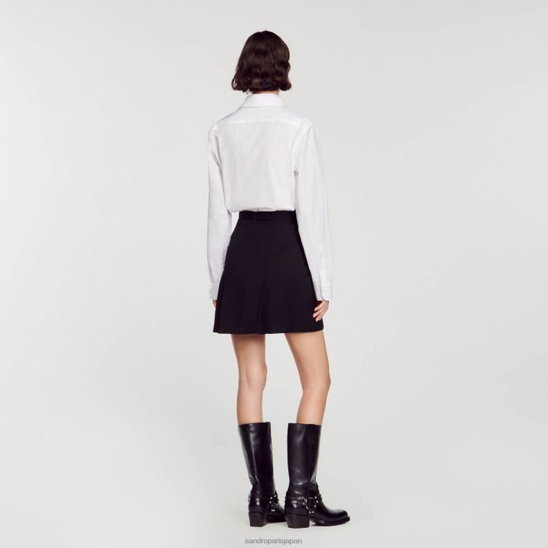jp Sandro Paris 女性 ステッチプリーツ付きショートスカート 黒 20D4B99 衣服
