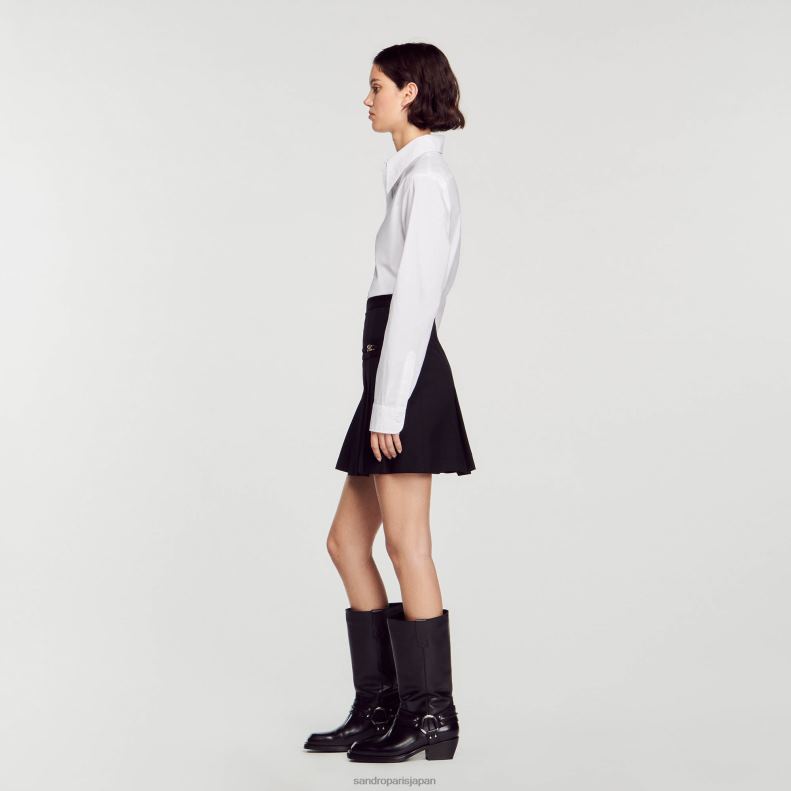 jp Sandro Paris 女性 ステッチプリーツ付きショートスカート 黒 20D4B99 衣服