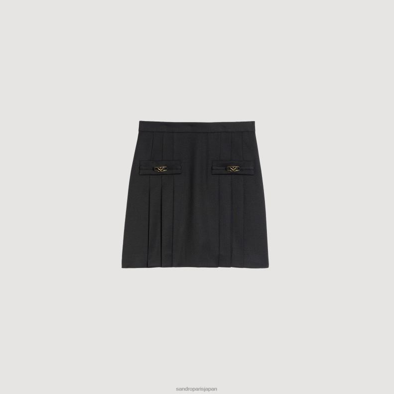 jp Sandro Paris 女性 ステッチプリーツ付きショートスカート 黒 20D4B99 衣服