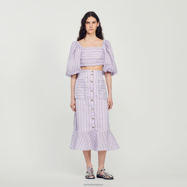 jp Sandro Paris 女性 Aラインストライプスカート ライラック/ブラック 20D4B307 衣服
