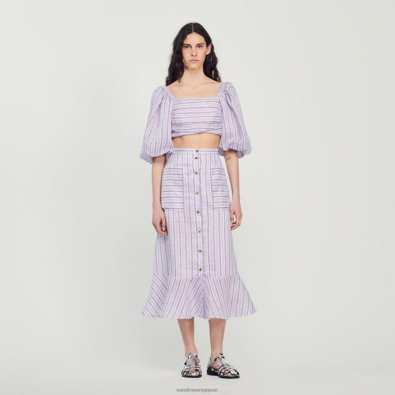 jp Sandro Paris 女性 Aラインストライプスカート ライラック/ブラック 20D4B307 衣服