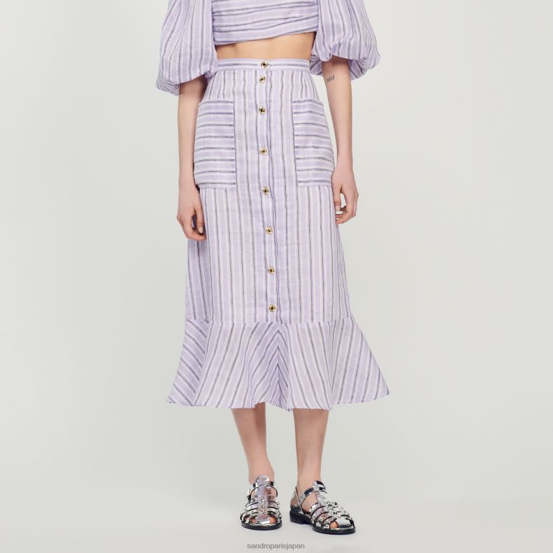 jp Sandro Paris 女性 Aラインストライプスカート ライラック/ブラック 20D4B307 衣服