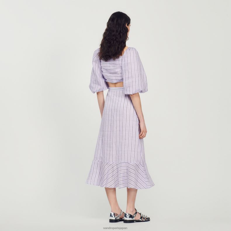 jp Sandro Paris 女性 Aラインストライプスカート ライラック/ブラック 20D4B307 衣服