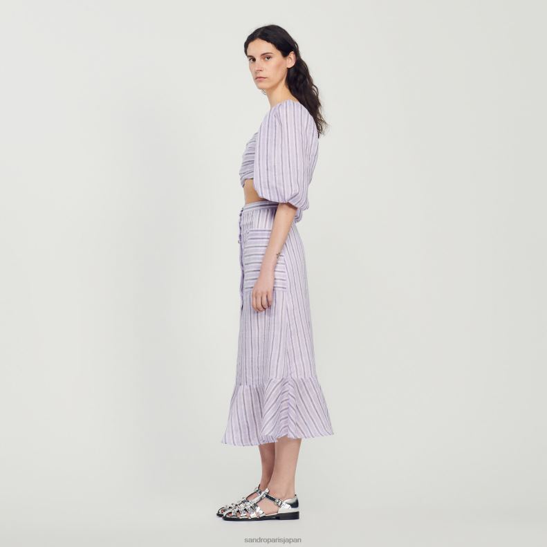 jp Sandro Paris 女性 Aラインストライプスカート ライラック/ブラック 20D4B307 衣服