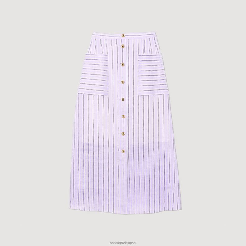jp Sandro Paris 女性 Aラインストライプスカート ライラック/ブラック 20D4B307 衣服