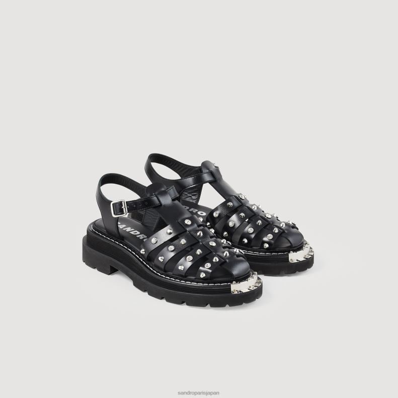 jp Sandro Paris 女性 Olys スタッズレザーサンダル 黒 20D4B478 履物