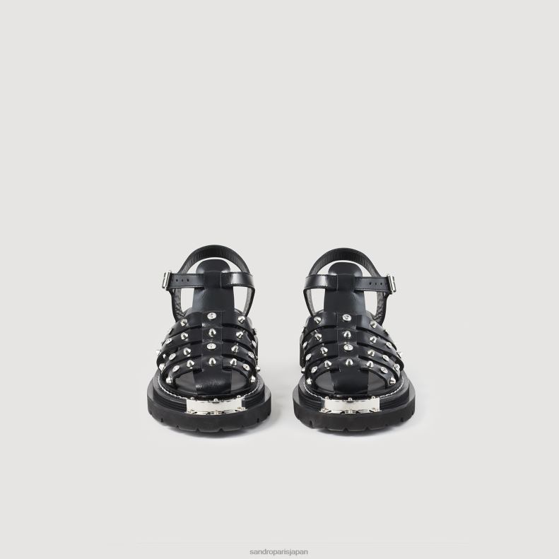 jp Sandro Paris 女性 Olys スタッズレザーサンダル 黒 20D4B478 履物