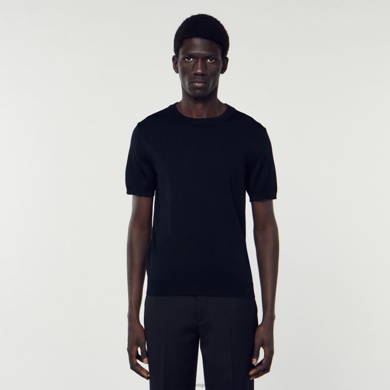 jp Sandro Paris 男性 ニットTシャツ 黒 20D4B698 衣服