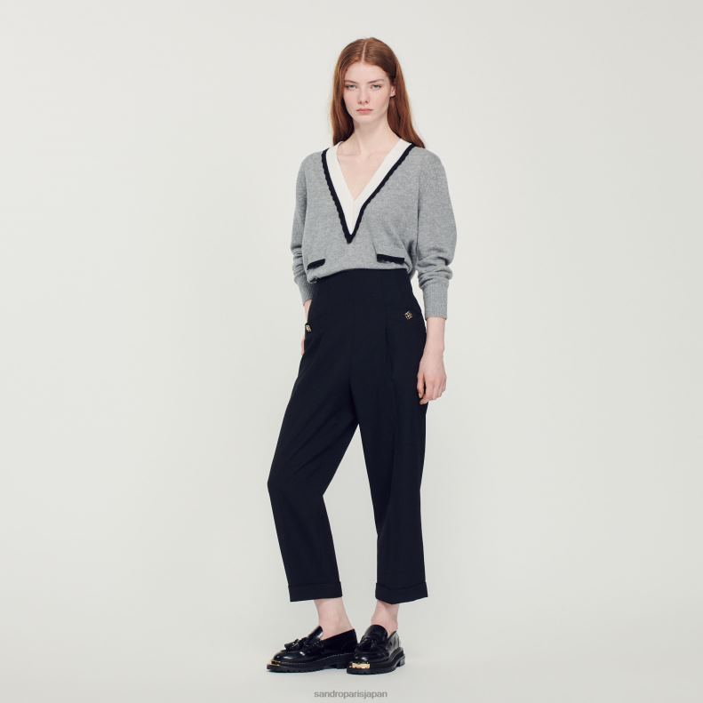 jp Sandro Paris 女性 コントラストのある深いVネックのセーター 嘲笑された灰色 20D4B86 衣服