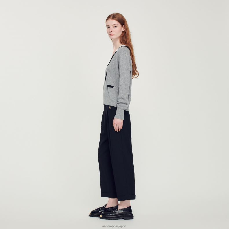 jp Sandro Paris 女性 コントラストのある深いVネックのセーター 嘲笑された灰色 20D4B86 衣服