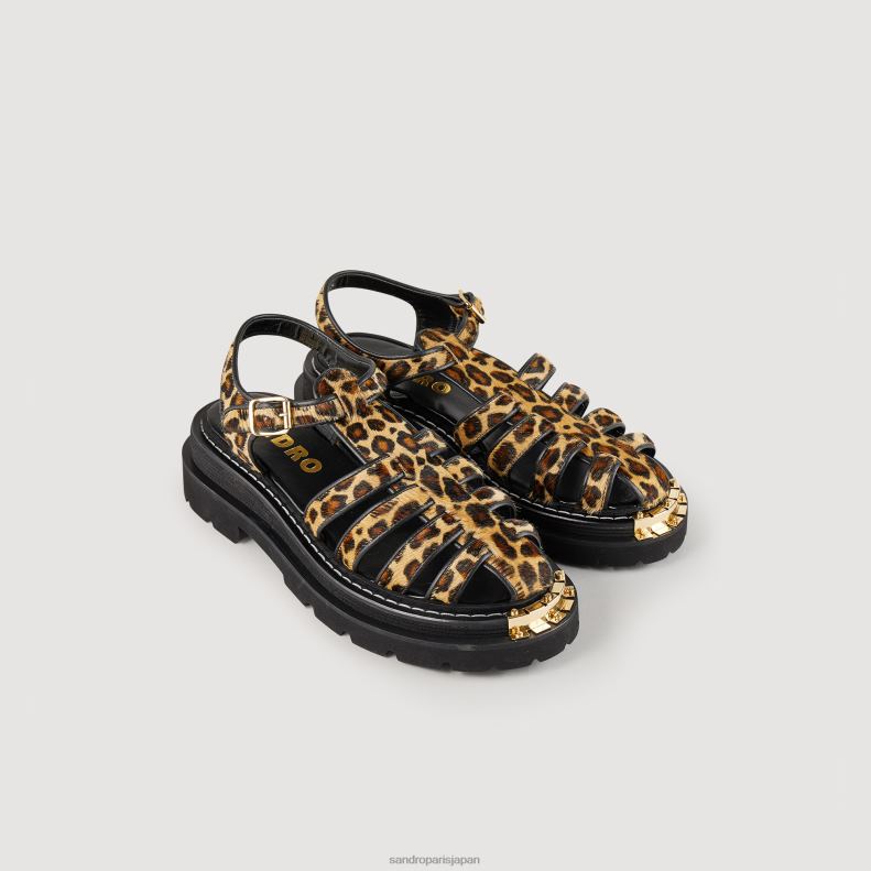 jp Sandro Paris 女性 olyssa レオパードエフェクト レザーサンダル 茶色 20D4B467 履物