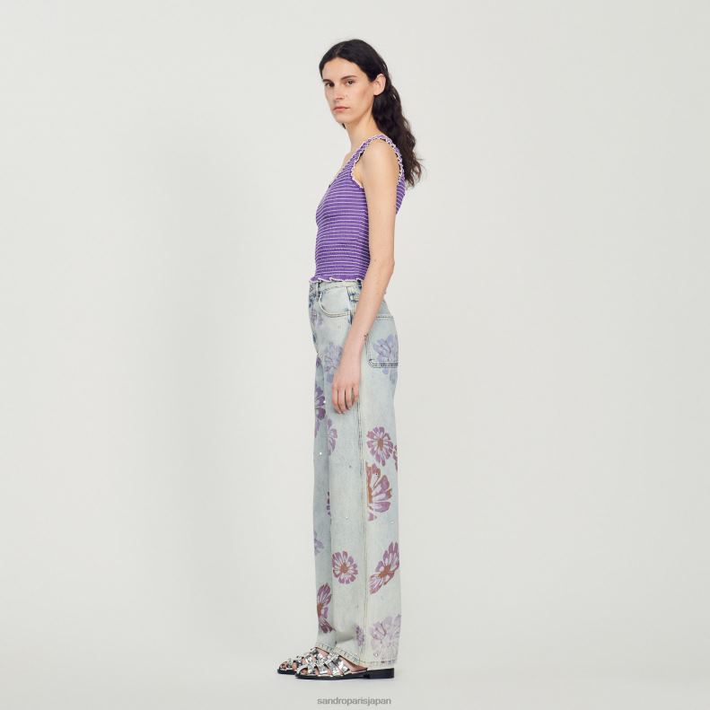 jp Sandro Paris 女性 スモッキング クロップドタンクトップ 紫 20D4B187 衣服